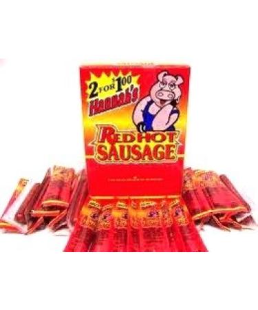 Hannah's Red Hot Sausage - Individually Wrapped Sausage Sticks - 50 (.70 oz Meat Snack Sticks) Per Box