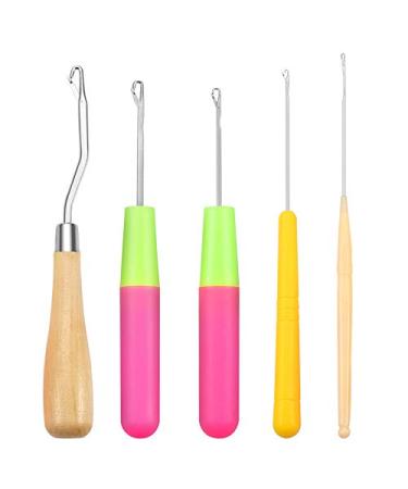 PP OPOUNT 5 Pieces 5 Different Size Bent Latch Hook Crochet Needle Hook, 1 Pieces Wooden Bent Latch Hook and 4 Size Plastic Latch Hook, Set of 5 5 PCS Crochet Hook
