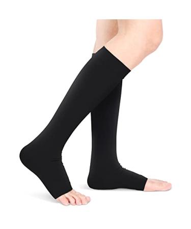 Compression stockings for men and women open toe flight compression stockings 20 30 mmHg graded support knee-high calf compression sleeves for pregnancy travel (L-black) l Black - Buy Online on GoSupps.com
