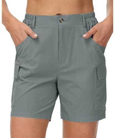 Cakulo Women's Hiking Cargo Bermuda Shorts 5"/7" Quick Dry Lounge Stretch Golf Fishing Walking Shorts with Zipper Pockets 6"-gray Large