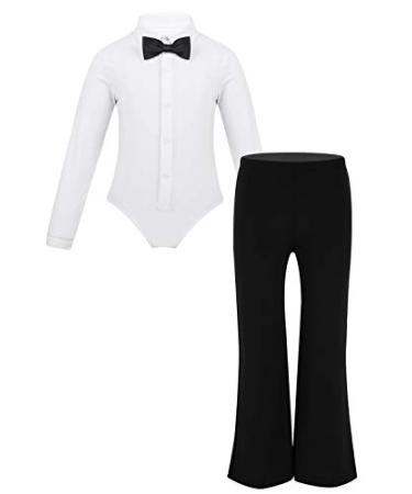 YiZYiF Kids Boys Classic Latin Dancewear Long Sleeve Dance Shirts and Pants for Modern Ballroom Salsa Tango Dancing 01 White 10-12 Years