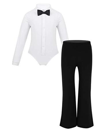 YiZYiF Kids Boys Classic Latin Dancewear Long Sleeve Dance Shirts and Pants for Modern Ballroom Salsa Tango Dancing 01 White 10-12 Years