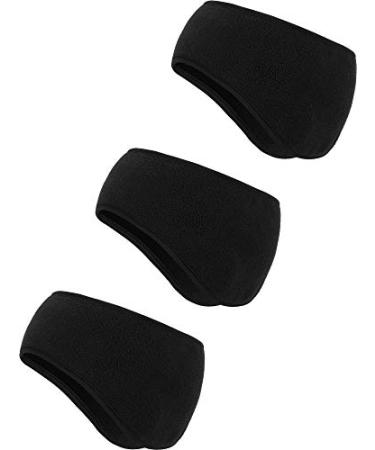 BBTO 3 Pieces Ear Warmer Headband Winter Headbands Fleece Headband for Women Men (Black)