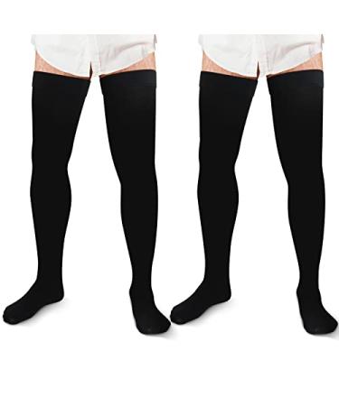 2 Pairs Thigh High Men's Compression Socks 20-30 mmHg Compression Stockings with Silicone Grip Men's Dress Socks for Swelling Closed Toe Large