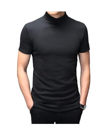 Rela Bota Mens Fashion T-Shirts Undershirts Thermal Underwear Tops Half Turtleneck Short Sleeve Slim Fit Basic Pullover Tees Black Medium