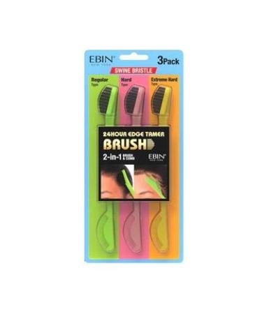 EBIN NEW YORK 24 Hour Edge Tamer Brush 2-in-1 Brush & Comb 3pack Swine Bristle Dual-ended No Flaking Styling Tool | Regular Hard Extreme Swine Bristles