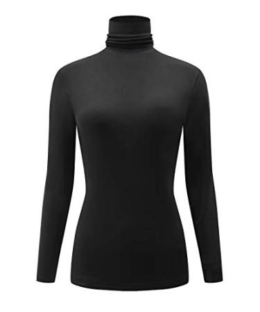 KLOTHO Casual Turtleneck Tops Lightweight Long Sleeve Soft Thermal Shirts for Women A-black XX-Large