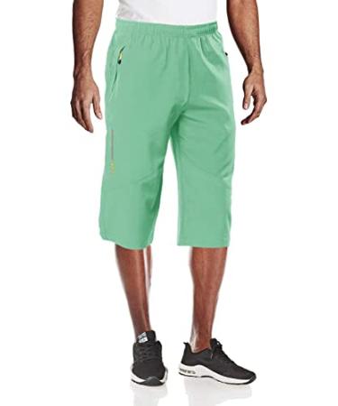 MAGCOMSEN Men's Quick Dry 3/4 Capri Pants Zipper Pockets Hiking Running Long Shorts Mint Green 36