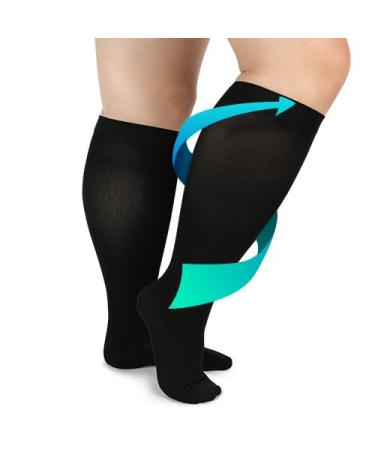 FITTOO Plus Size Compression Socks for Men & Women 20-30mmHg Graduated Compression Socks for Shin Splint Varicose Vein & Calf Pain Fatigue Relief Closed Toe & Graphite 3X-Large