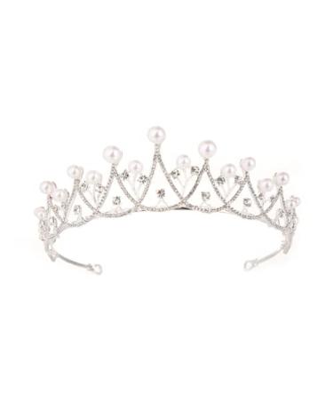 JORCEDI Pearl Tiara Crown Princess Wedding Bridal Accessory Pageant Headpiece Headdress for Pageant Cosplay Prom Birthday