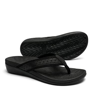 MEGNYA Women Orthopeic Sandals with Arch Support Plantar Fasciitis Flip Flops for Flat Feet Comfortable Cushioned Foam Slipeper for Outdoor Beach 8 W1-black