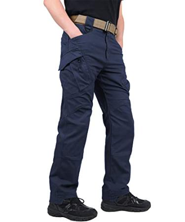 FEDTOSING Tactical Pants for Men with 9 Pockets Cotton Cargo Work Military Trousers Stretch Hiking Combat Rip-Stop Pants Navy Blue 36W x 30L