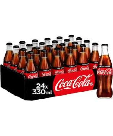 Coke Zero Glass Bottle No Sugar 24 Pack (330ml Bottles) Cola 330ml Bottles