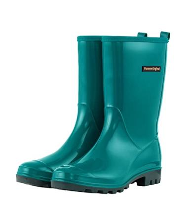 planone Mid Calf Rain Boots For Women Waterproof Garden Shoes Anti-Slipping Rainboots for Ladies Comfortable Insoles Stylish Light rain Shoes Outdoor Work Shoes 8.5 Copper Green
