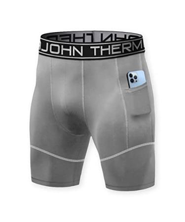 Thermajohn Compression Shorts Men Spandex Athletic Underwear with Pockets Mens Running Shorts Steel Grey X-Large