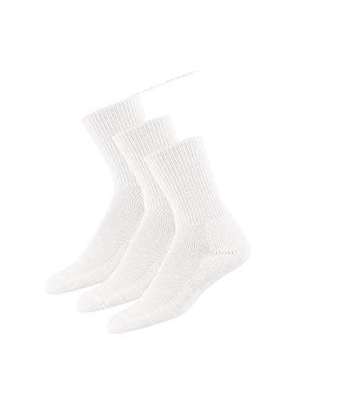 Thorlos Womens Diabetic Moderate Cushion Crew Socks 3 Pair Pack with Helicase sock rings Large White
