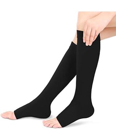 Buy Open Toe Flight Compression Stockings for Men & Women | 20-30 mmHg Graded Support Knee-High Calf Sleeves - Ideal for Travel & Pregnancy (M-Black) - Buy Online on GoSupps.com