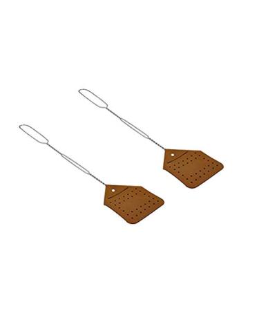 Hope Woodworking Leather Fly Swatter Set (2 Pack) 17 Amish-Made Fly Swat w/Real Leather Paddle Fly Swatters Multi Pack w/Metal Handle Bug Swatter Mosquito Swatter Wasp Swatter (Brown) 2 Pack Brown