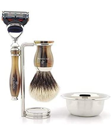 Jag Shaving 5-Edge Shaving Set with Silver Tip Shaving Brush Shaving Bowl and Shaving Stand