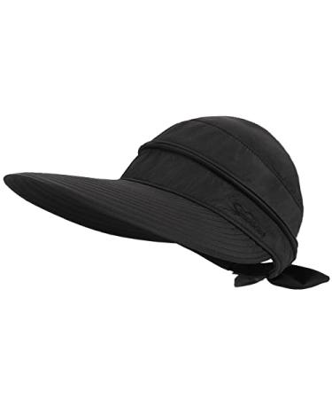 Simplicity Hats for Women UPF 50+ UV Sun Protective Convertible Beach Visor Hat Black