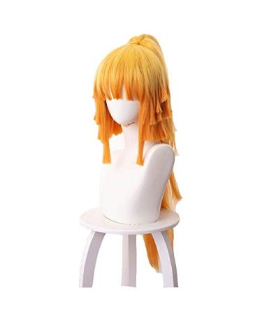 L-Email Wig Demon Slayer Zenitsu Agatsuma Cosplay Wigs Kimetsu No Yaiba Yellow Long Ponytail Woman Heat Resistant Synthetic Hair 35inches Muli Color