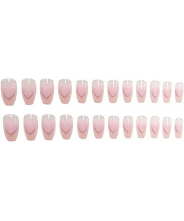 U-K Fake Nail Pink Heart False Nail Acrylic Full Cover Fingernails Press on Nails Set Artificial Long False Nail for Women Girls 24 PCS Practical & Professional