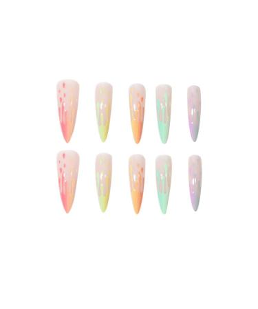 24Pcs Long Almond Press-On Nails | Rainbow Ice Cream French Tip Acrylics | Candy Colors for Women & Girls - Buy Online on GoSupps.com