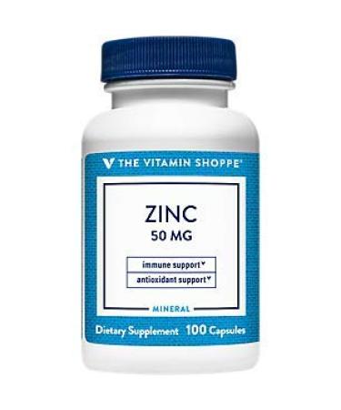 Zinc 50mg Supports Healthy Immune Function Eye Health Highly Absorbable Antioxidant Supplement Daily Serving Gluten Dairy Free (100 Capsules) by The Vitamin Shoppe 100 Count (Pack of 1)