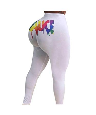 Women's Compression Pants Leggings Novelty Juicy Fruit Lettering Printed Waist Slim Clubwear Workout Yoga Pants White