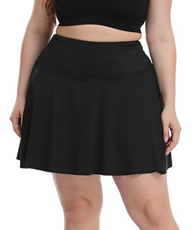 HDE Women's Plus Size Tennis Skort Pleated Athletic Golf Skirt with Shorts 3X Black