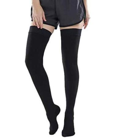 KEKING Thigh High Compression Stockings 15-20mmHg - Black, Medium, Closed Toe - Men & Women Leg Support Hose for Swelling, Varicose Veins, Edema, DVT (1 Pair) - Buy Online on GoSupps.com