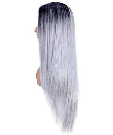 YUNSI Ombre Grey Wigs for Women | 30-Inch Natural Straight Synthetic Hair | Heat Safe Non-Lace Front Wig - Buy Online on GoSupps.com