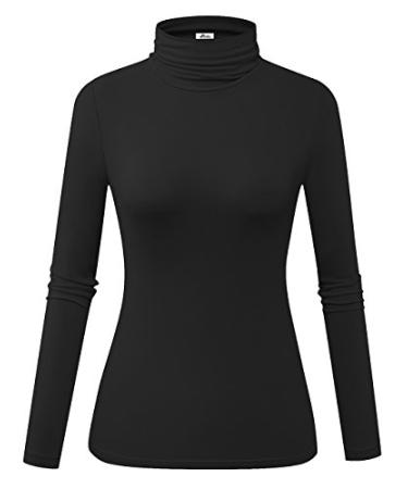 Herou Womens Long Sleeve Turtleneck Slim Fitted Lightweight Casual Active Layer Tops Shirts 0-black Medium