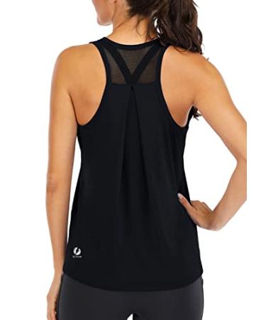 ICTIVE Workout Tops for Women Loose fit Racerback Tank Tops for Women Mesh Backless Muscle Tank Running Tank Tops Large Black