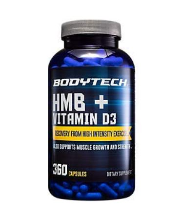 BodyTech HMB + Vitamin D3 - Supports Muscle Growth and Strength (360 Vegetable Capsules) 360 Count (Pack of 1)