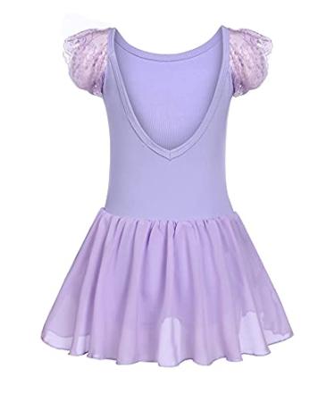 Zaclotre Ballet Leotards for Girls Dance Leotard Ruffle Sleeve Ballerina Outfits for Toddler 6-7 Years Lilac Purple