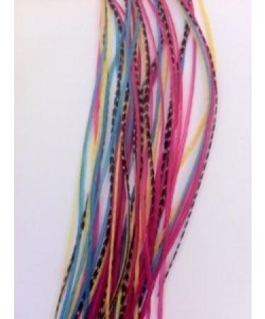 Yellow,pink,blue & Grizzly 7"-10" Feathers for Hair Extension with 2 Silicone Micro Beads 5 Feathers