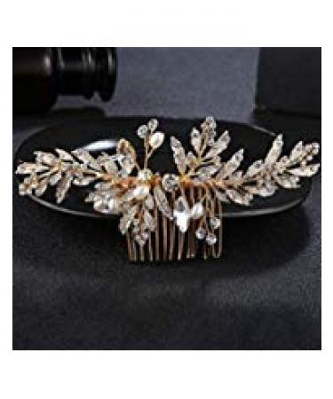 Denifery Wedding Gold Rhinestone Pearls Flower and Leaf Hair Comb Bridal Vintage Headpiece Crystal Women Hair Comb Bridal Hair Comb Wedding Hair Piece Wedding Accessories