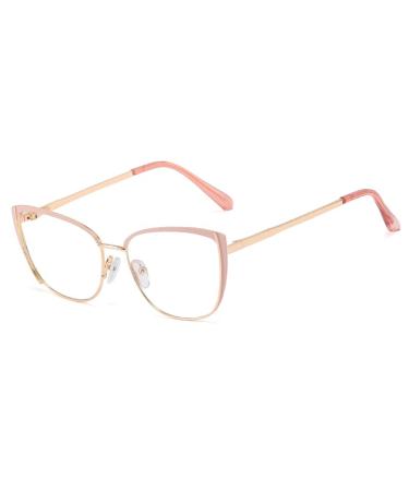 kachawoo Blue Light Blocking Glasses Retro Women Metal Eyeglasses Frame Cat Eye Anti Blue Light Computer Glasses Pink Gold Frame