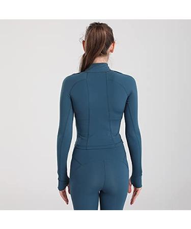 Women's Blue Cropped Workout Jacket - Slim Fit 1/2 Zip Pullover for Running, Yoga - Small - Buy Online on GoSupps.com