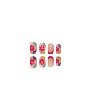 24PCS Medium Square French False Nails with Floral Designs - Nude Pink Acrylic Nail Tips for Women - Glossy Full Cover Press on Nails - Buy Online on GoSupps.com