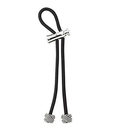 Pulleez Ponytail Holder  Silver Knot Metal Charm - Non-slip Black Elastic Hair Tie/Hair Jewelry   Adjustable  For Thick and Thin Hair  No Hair Breakage or Bumps  1pc