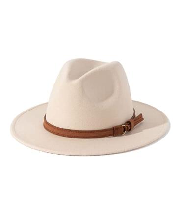 Lisianthus Men & Women Vintage Wide Brim Fedora Hat with Belt Buckle Creamy Large