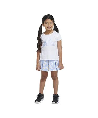 adidas Girls Short Sleeve Tee & All Over Print French Terry Pleated Skort Set 6X White