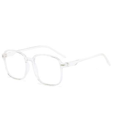Fuqinqingoz fashionable reading glasses oversized computer reader clear view anti-blue light flat light level presbyopia glasses (color: transparent size: +100) +100 transparent