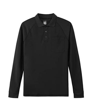 TIHEEN Men's Big & Tall Moisture Wicking Performance Golf Polo Shirt with Pocket Short Sleeve 12131-black 4X-Large
