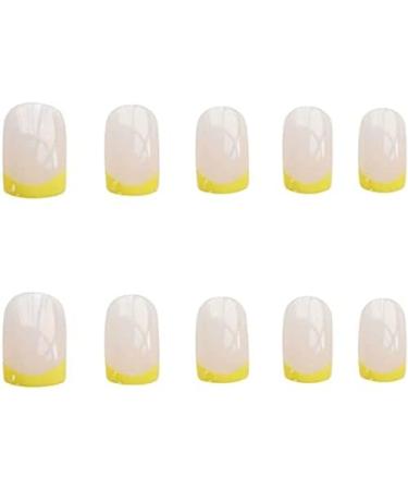 UKD Press On Nails Short with Designs Nude Square Stick On Nails for Women French Yellow Acrylic Nails Press On Full Cover Coffin Nails Glue On Nails 24Pcs Fake Nails for Nail Art Manicure Decoration - Buy Online on GoSupps.com