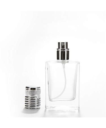 30ml Clear Glass Bottle Rectangular - Silver Grip Knurl Effect - Fine Mist Atomiser Spray