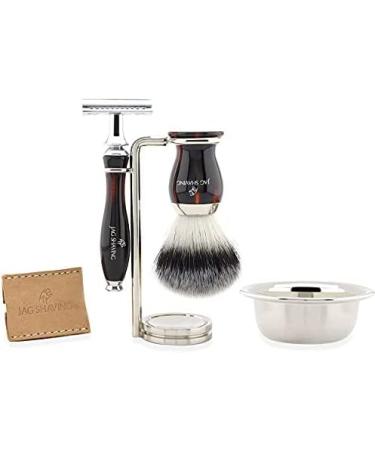 Jag Shaving Double Edge Shaving Set with Shaving Brush Stand and Synthetic Silver Tip Bowl