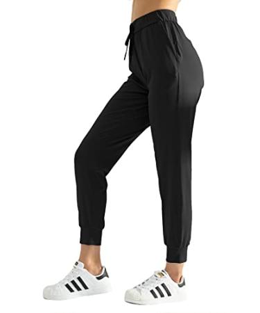AJISAI Women's Joggers Pants Drawstring Running Sweatpants with Pockets Lounge Wear Black Medium